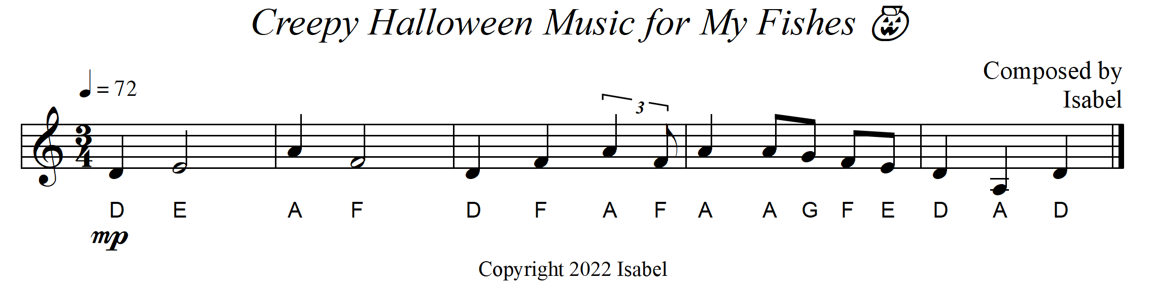 Creepy Halloween Music for My Fishes composed by Isabel copyright 2022